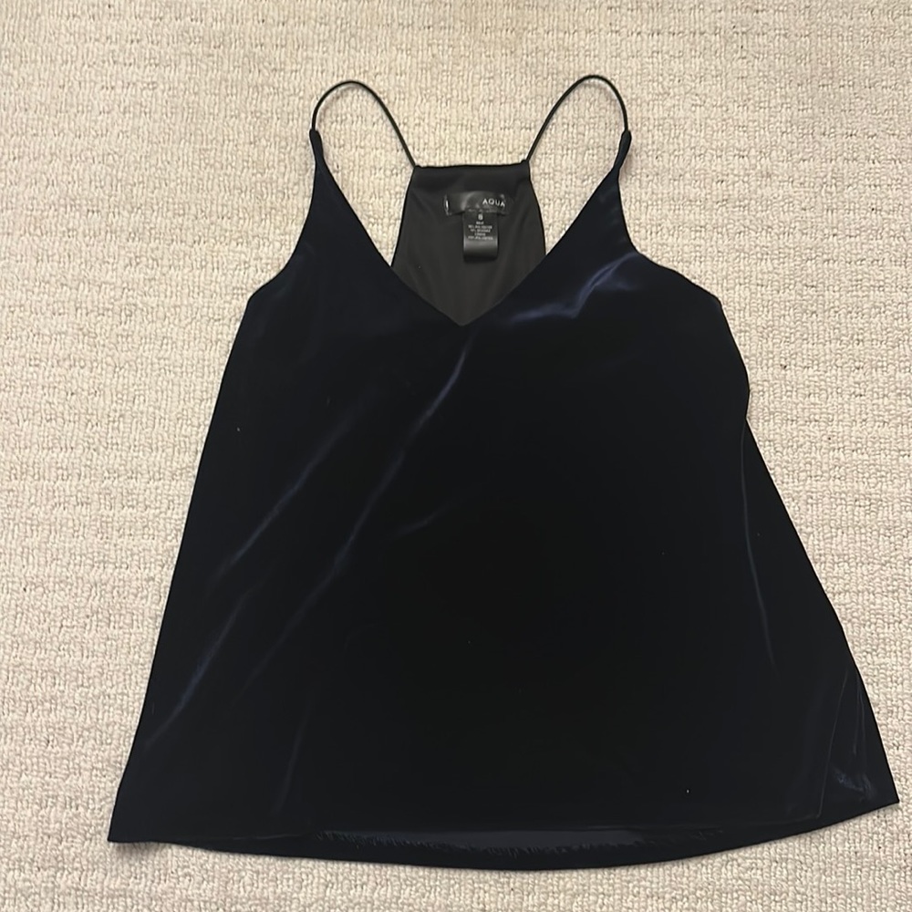 Navy Blue crushed velvet spaghetti strap blouse